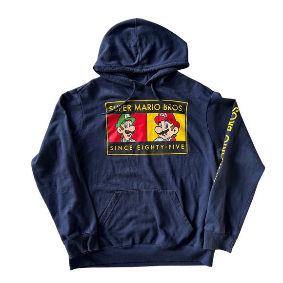 Super Mario Bros Hoodie Since Eighty-Five Navy Blue Nintendo XL 2020 - Picture 3 of 8